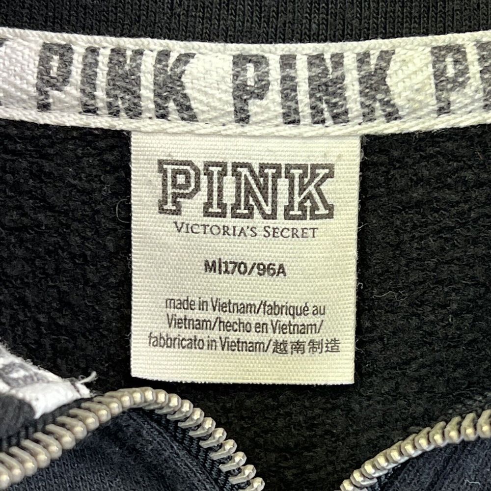 VICTORIAS SECRET PINK PERFECT QUARTER BLACK ZIP SWEATER JACKET SZ MED LOGO - Picture 2 of 6